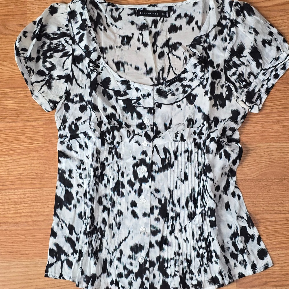 Vintage Y2K The Limited Floral‎ Empire Blouse XS Ruffle Button Up Romantic